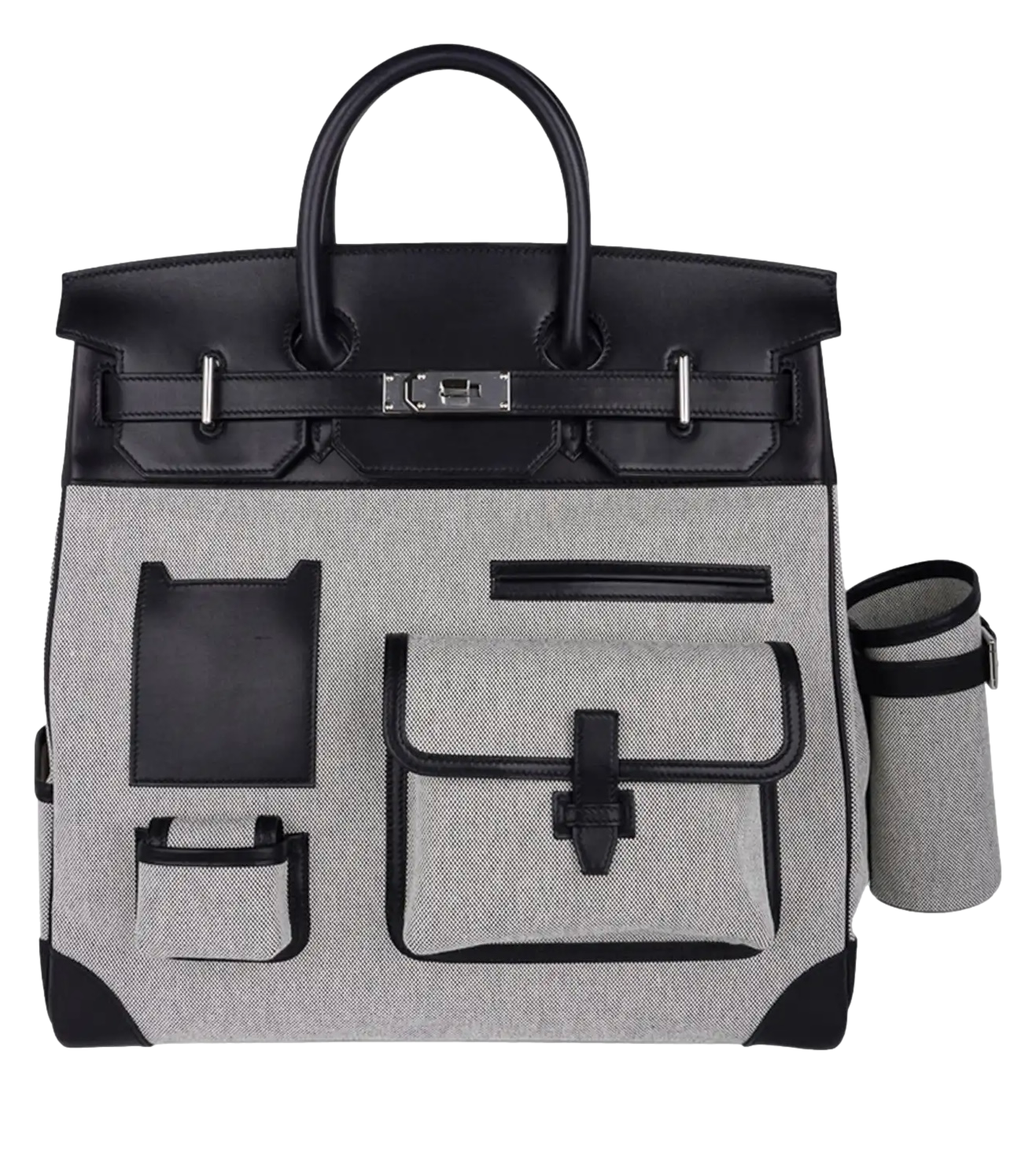 Product photo of Hermes PRE-OWNED Birkin HAC Cargo 40 Black Evercalf Leather & Toile PHW Unisex Accessories