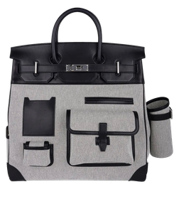 Product photo of Hermes PRE-OWNED Birkin HAC Cargo 40 Black Evercalf Leather & Toile PHW Unisex Accessories