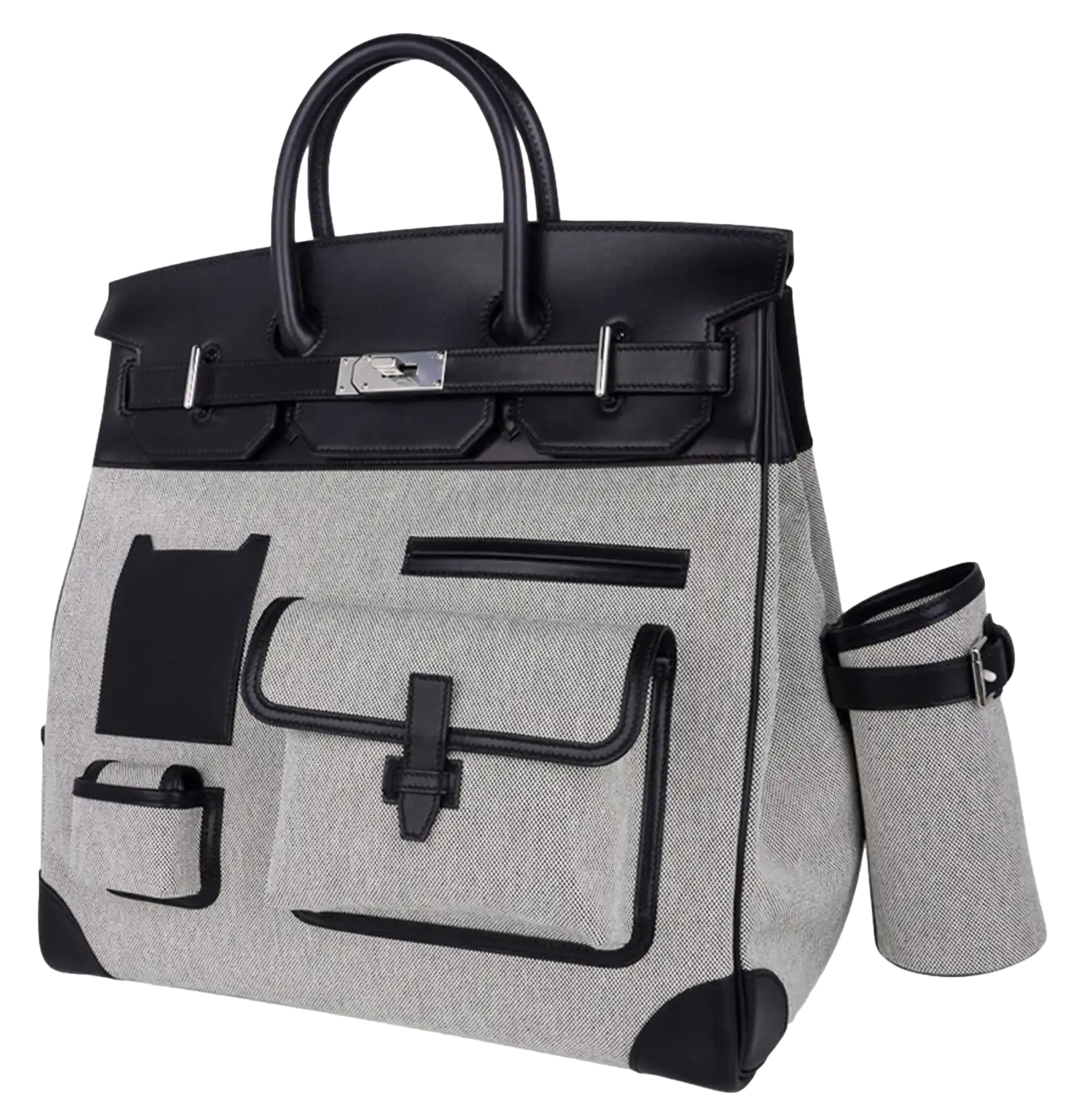 Product photo of Hermes PRE-OWNED Birkin HAC Cargo 40 Black Evercalf Leather & Toile PHW Unisex Accessories