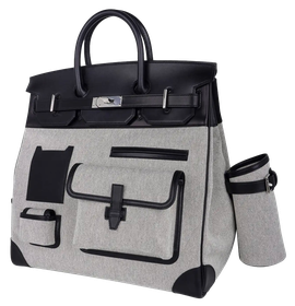 Product photo of Hermes PRE-OWNED Birkin HAC Cargo 40 Black Evercalf Leather & Toile PHW Unisex Accessories