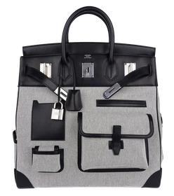 Product photo of Hermes PRE-OWNED Birkin HAC Cargo 40 Black Evercalf Leather & Toile PHW Unisex Accessories