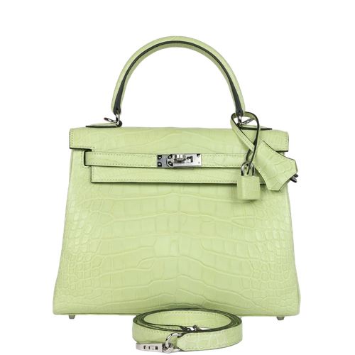 Product photo of Hermes PRE-OWNED Kelly 25 Jaune Bourgeon l Stamp Z Matte Alligator PHW Woman Accessories