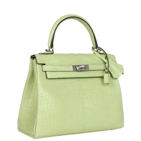 Product photo of Hermes PRE-OWNED Kelly 25 Jaune Bourgeon l Stamp Z Matte Alligator PHW Woman Accessories