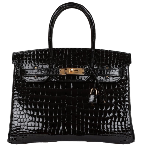 Product photo of Hermes PRE-OWNED Birkin 30 Black Shiny Niloticus Crocodile GHW Woman Accessories