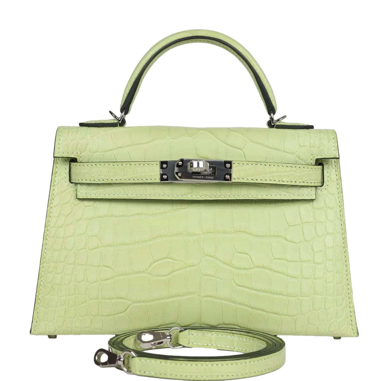 Product photo of Hermes PRE-OWNED Mini Kelly II 20 Sellier Jaune Bourgeon Matte Alligator PHW Woman Accessories
