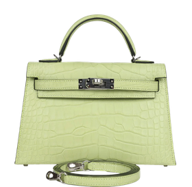 Product photo of Hermes PRE-OWNED Mini Kelly II 20 Sellier Jaune Bourgeon Matte Alligator PHW Woman Accessories