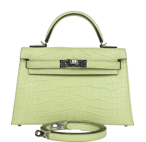 Product photo of Hermes PRE-OWNED Mini Kelly II 20 Sellier Jaune Bourgeon Matte Alligator PHW Woman Accessories