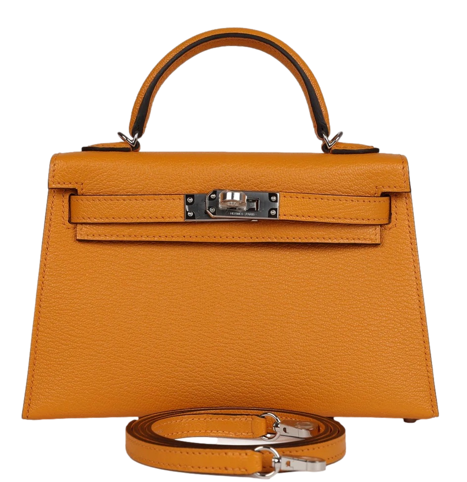 Product photo of Hermes PRE-OWNED Mini Kelly II 20 Moutarde Chevre PHW Woman Accessories